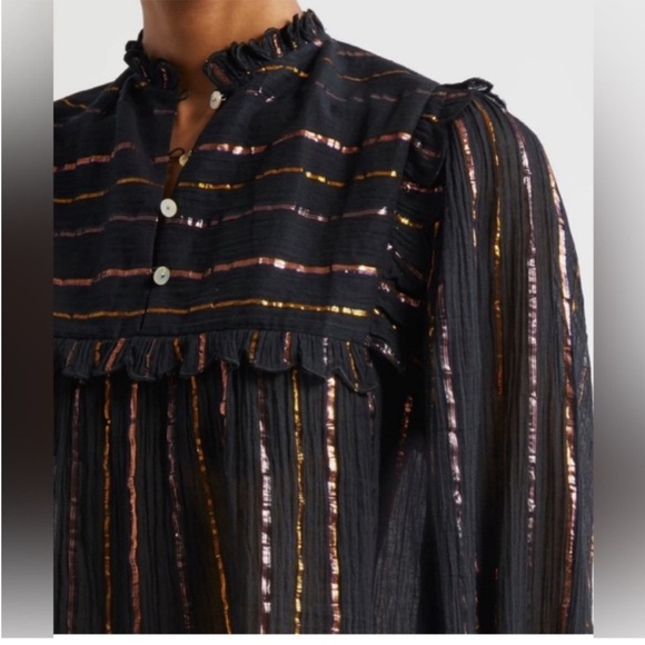 Farm Rio black metallic ruffle shirt size Medium - Picture 2 of 5